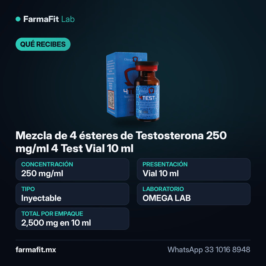 Qué recibes: Mezcla de 4 ésteres de Testosterona 250 mg/ml 4 Test Vial 10 ml - OMEGA LAB