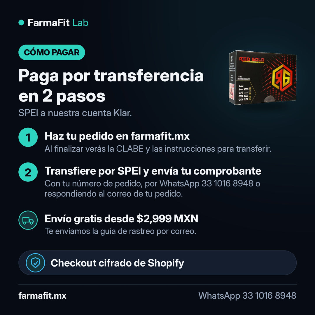 Cómo pagar por transferencia SPEI: Mezcla de 4 ésteres de Testosterona 250 mg/ml Soste Gold Vial 10 ml - RED GOLD – FarmaFit