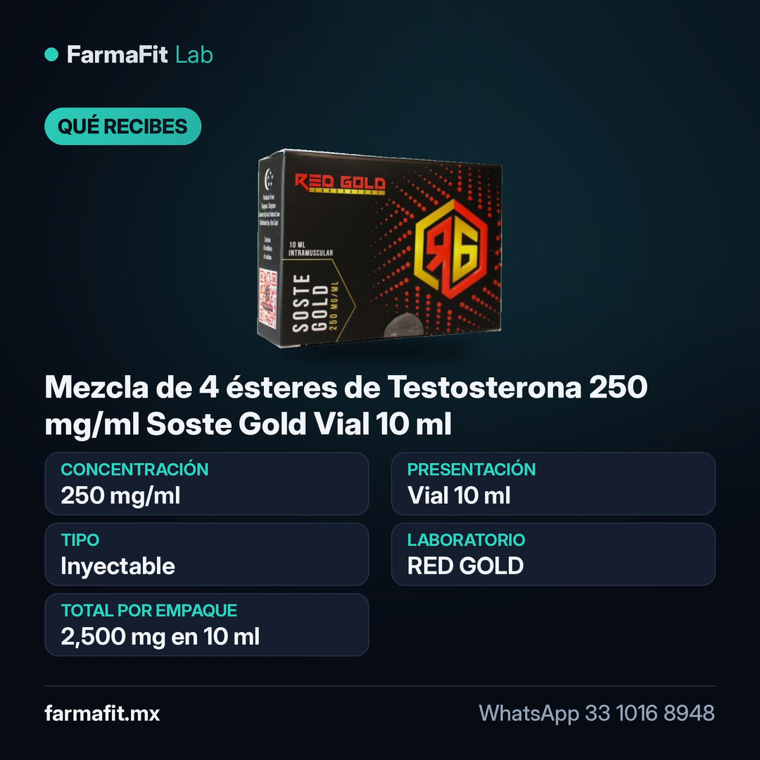 Qué recibes: Mezcla de 4 ésteres de Testosterona 250 mg/ml Soste Gold Vial 10 ml - RED GOLD