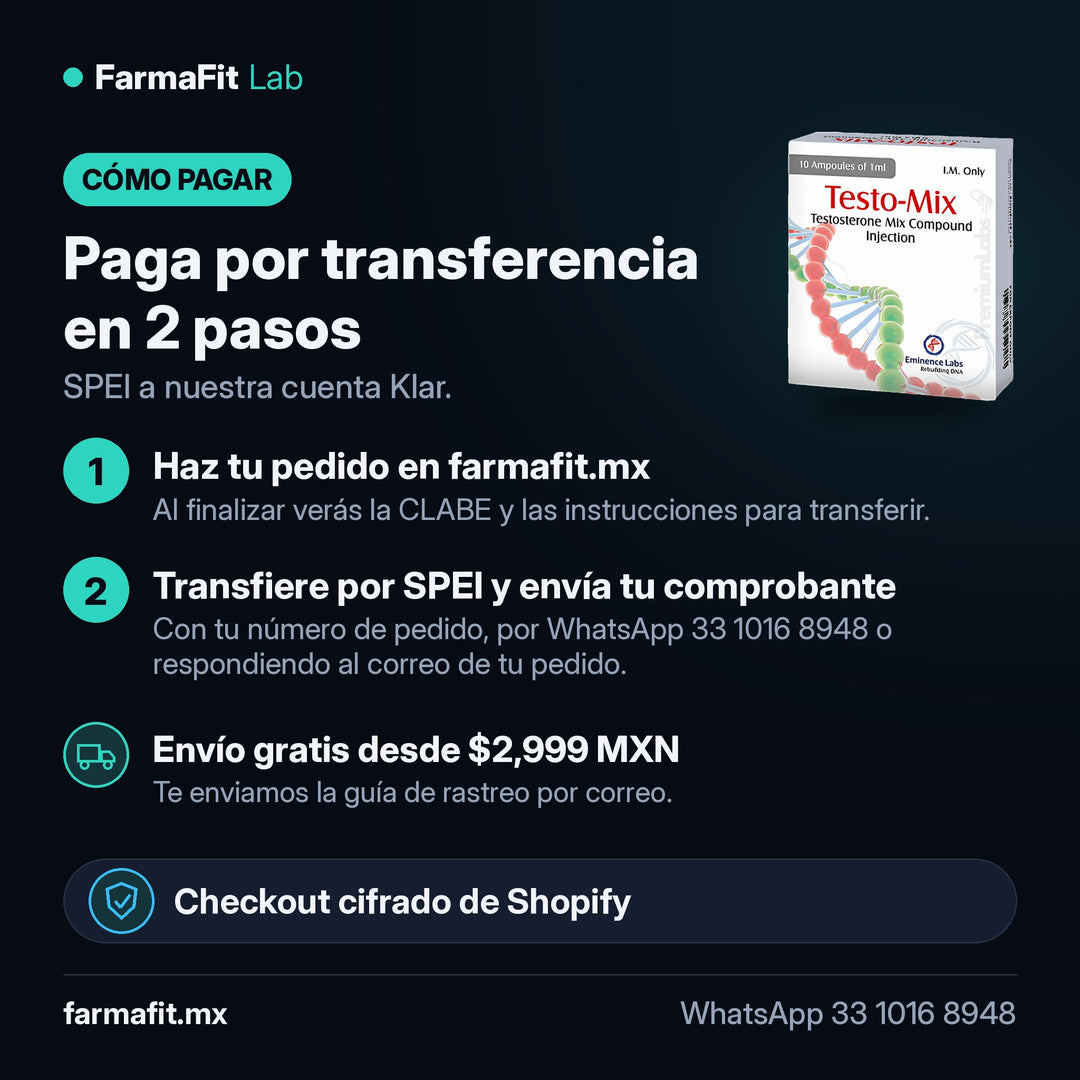 Cómo pagar por transferencia SPEI: Mezcla de 4 ésteres de Testosterona 250 mg/ml Testo-Mix 10 Ampolletas de 1 ml - EMINENCE LABS – FarmaFit