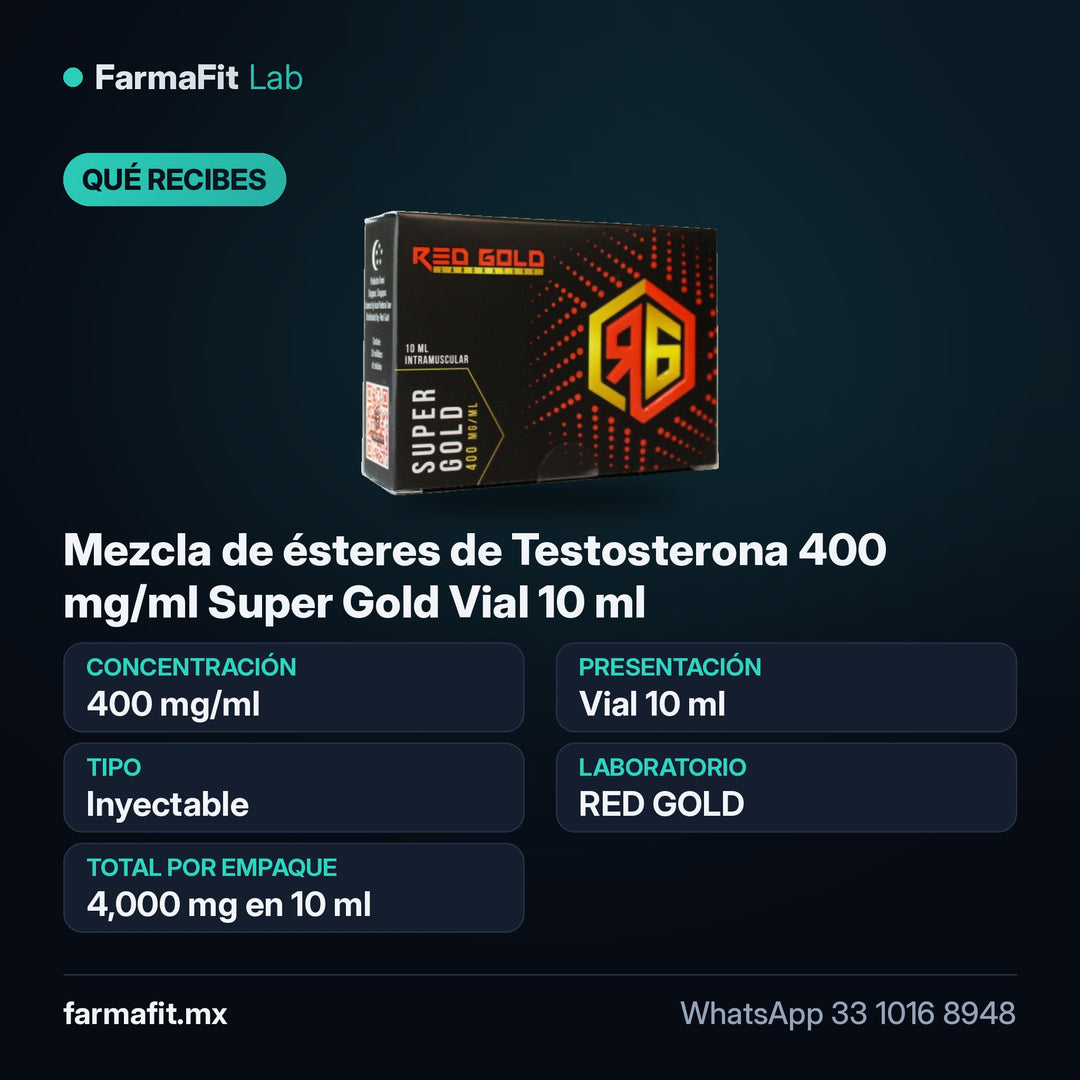 Qué recibes: Mezcla de ésteres de Testosterona 400 mg/ml Super Gold Vial 10 ml - RED GOLD