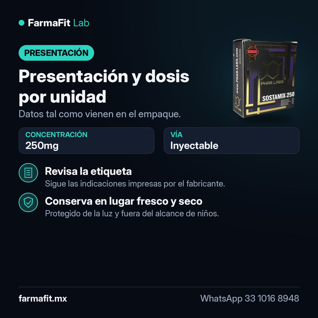 Presentación y dosis por unidad: Mezcla Testosterona 250mg Sostamix 5 Ésteres - PHAR LABS PREMIUM