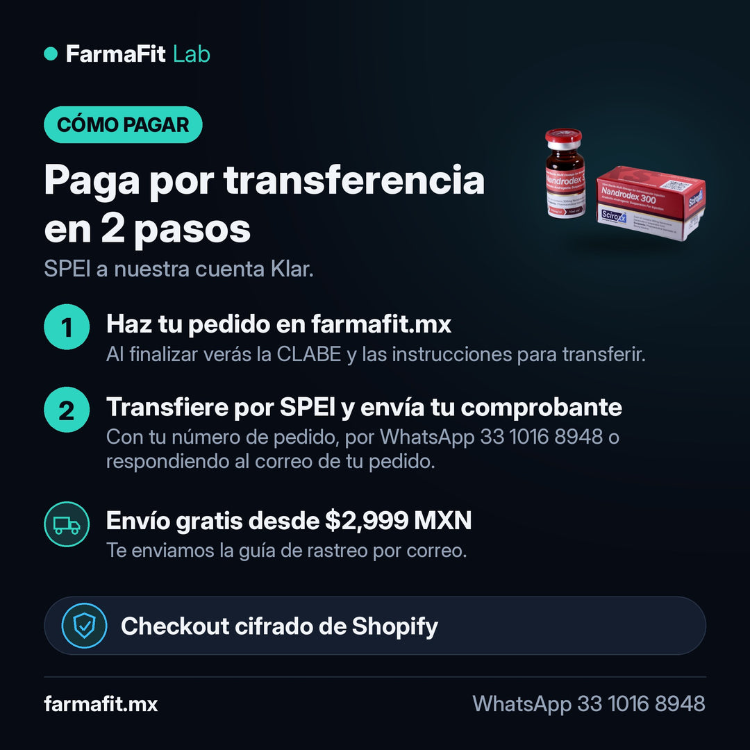 Cómo pagar por transferencia SPEI: Nandrolona Decanoato 300 mg/ml Nandrodex Vial 10 ml - SCIROXX – FarmaFit