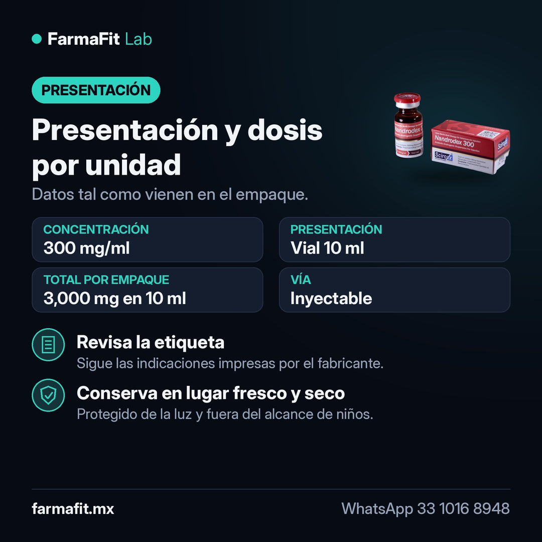 Presentación y dosis por unidad: Nandrolona Decanoato 300 mg/ml Nandrodex Vial 10 ml - SCIROXX