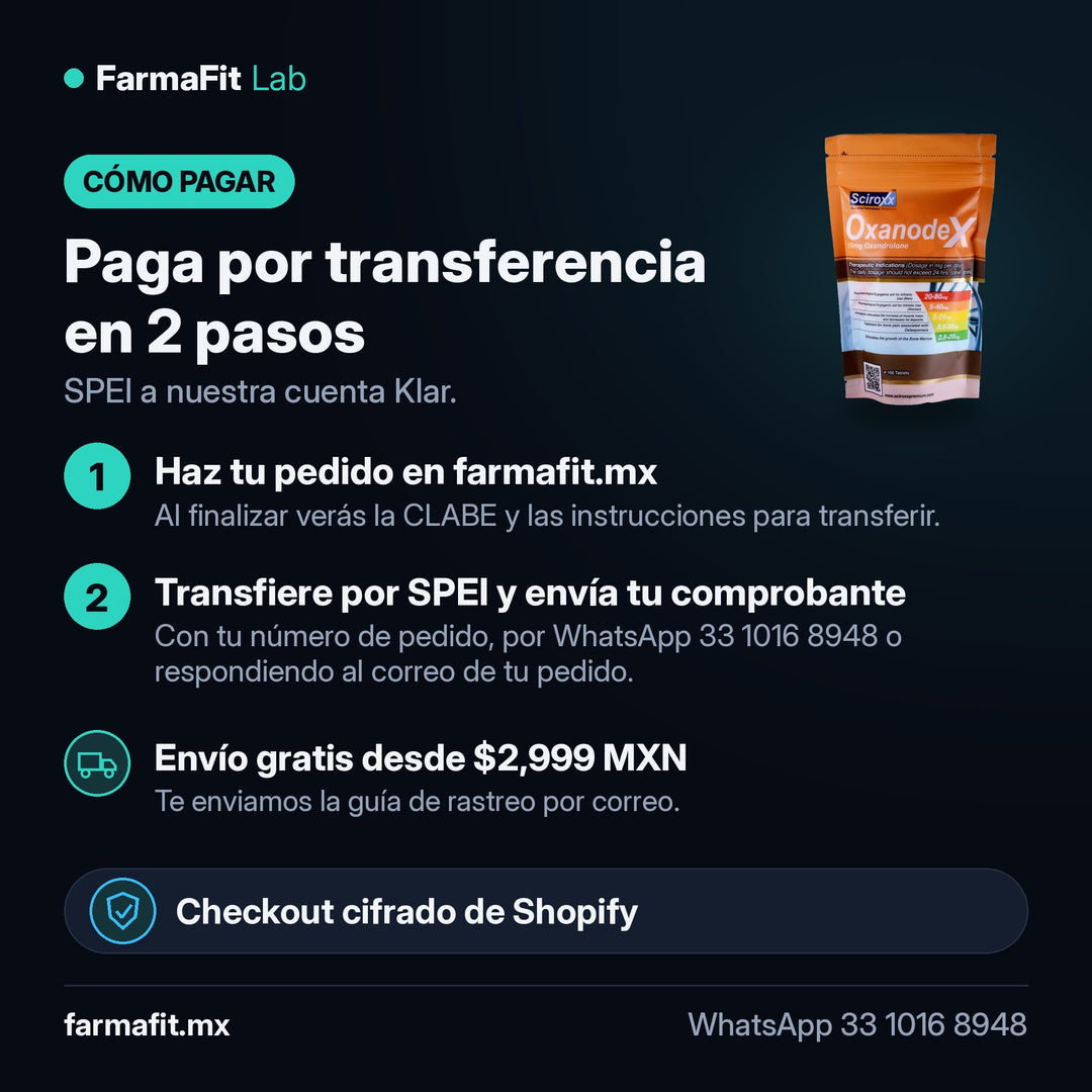 Cómo pagar por transferencia SPEI: Oxandrolona 10 mg Oxanodex 100 Tabletas - SCIROXX – FarmaFit