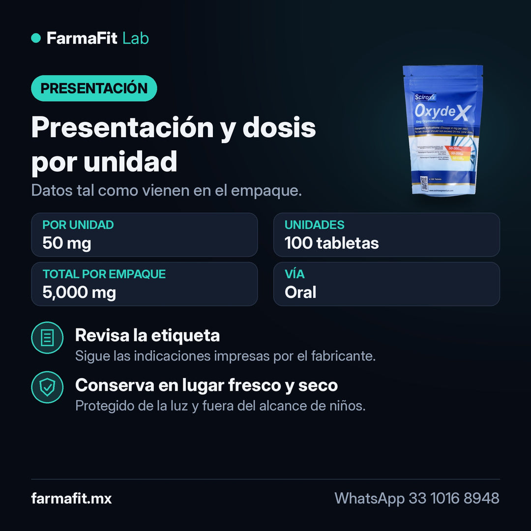 Presentación y dosis por unidad: Oximetolona 50 mg Oxydex 100 Tabletas - SCIROXX