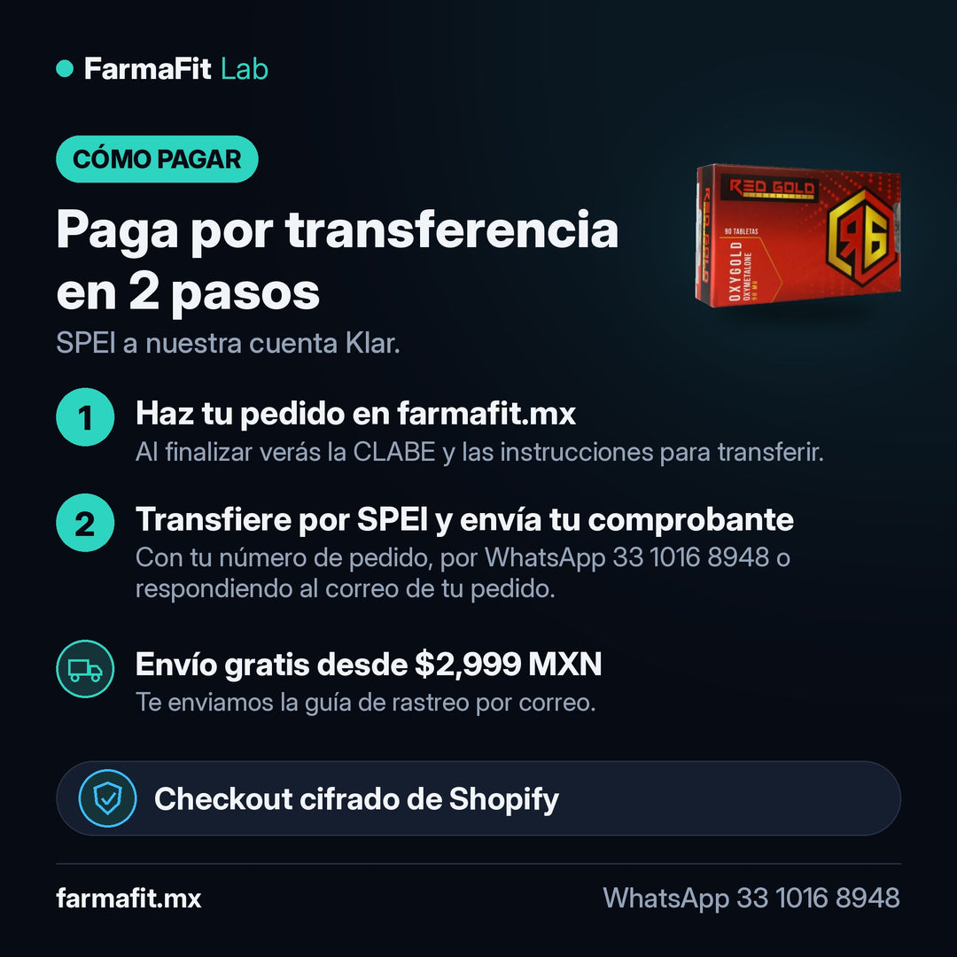 Cómo pagar por transferencia SPEI: Oximetolona 50 mg Oxygold 90 Tabletas - RED GOLD – FarmaFit