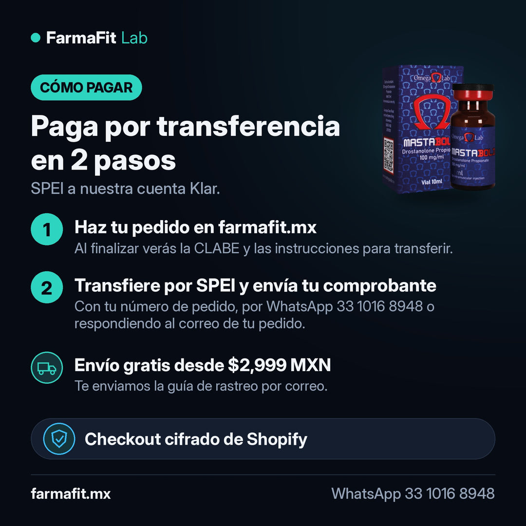 Cómo pagar por transferencia SPEI: Propionato de Drostanolona 100 mg/ml Mastabold Vial 10 ml - OMEGA LAB – FarmaFit