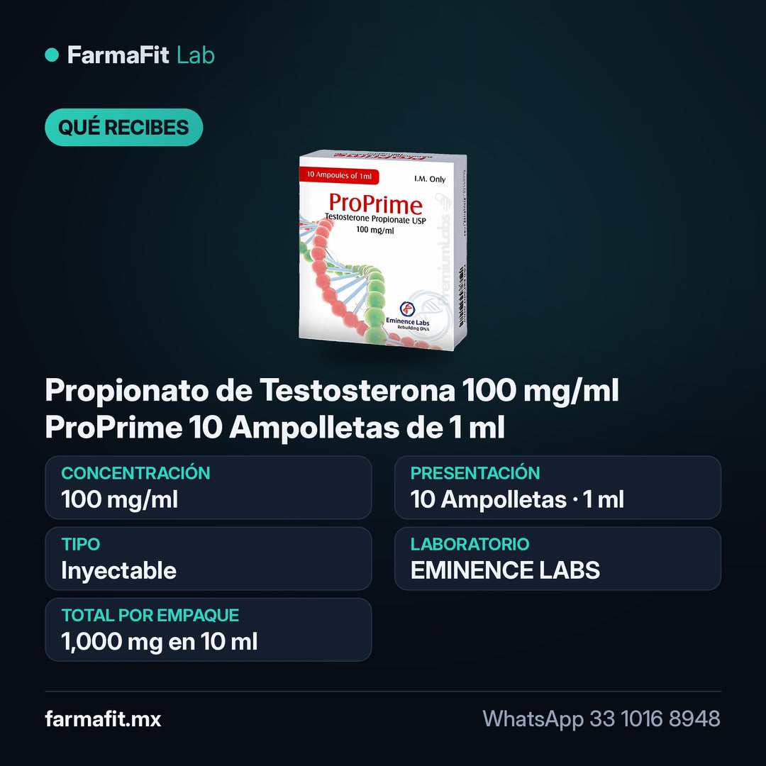 Qué recibes: Propionato de Testosterona 100 mg/ml ProPrime 10 Ampolletas de 1 ml - EMINENCE LABS