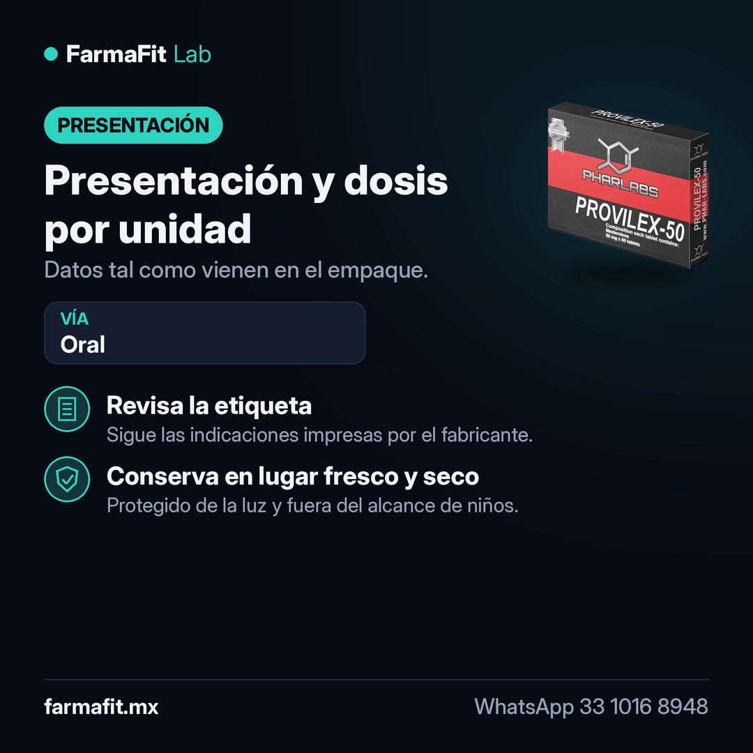 Presentación y dosis por unidad: Mesterolona Proviron Provilex 50 - PHAR LABS
