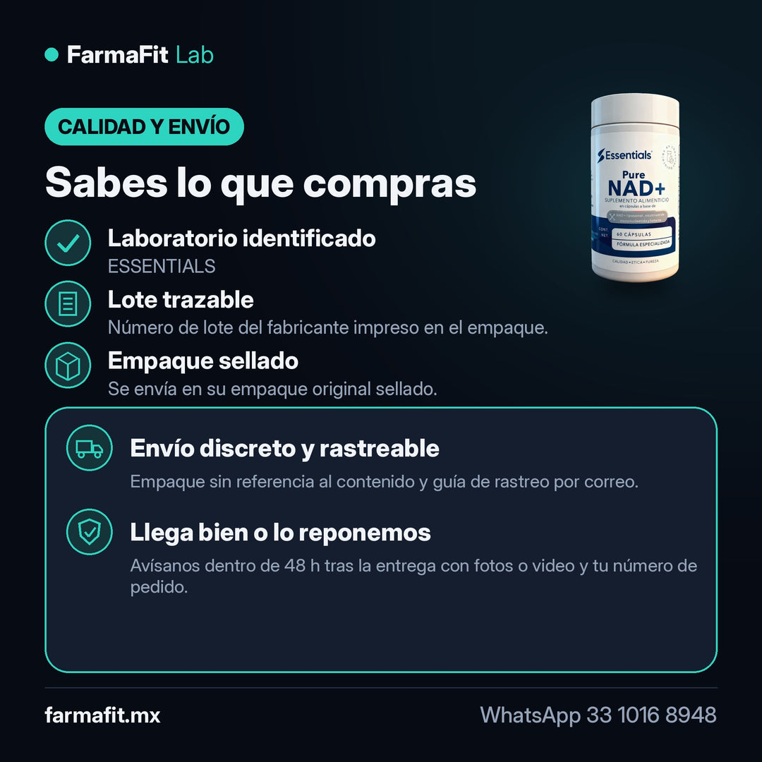 Calidad y envío: Pure NAD+ 500mg 60 Cápsulas - ESSENTIALS – FarmaFit