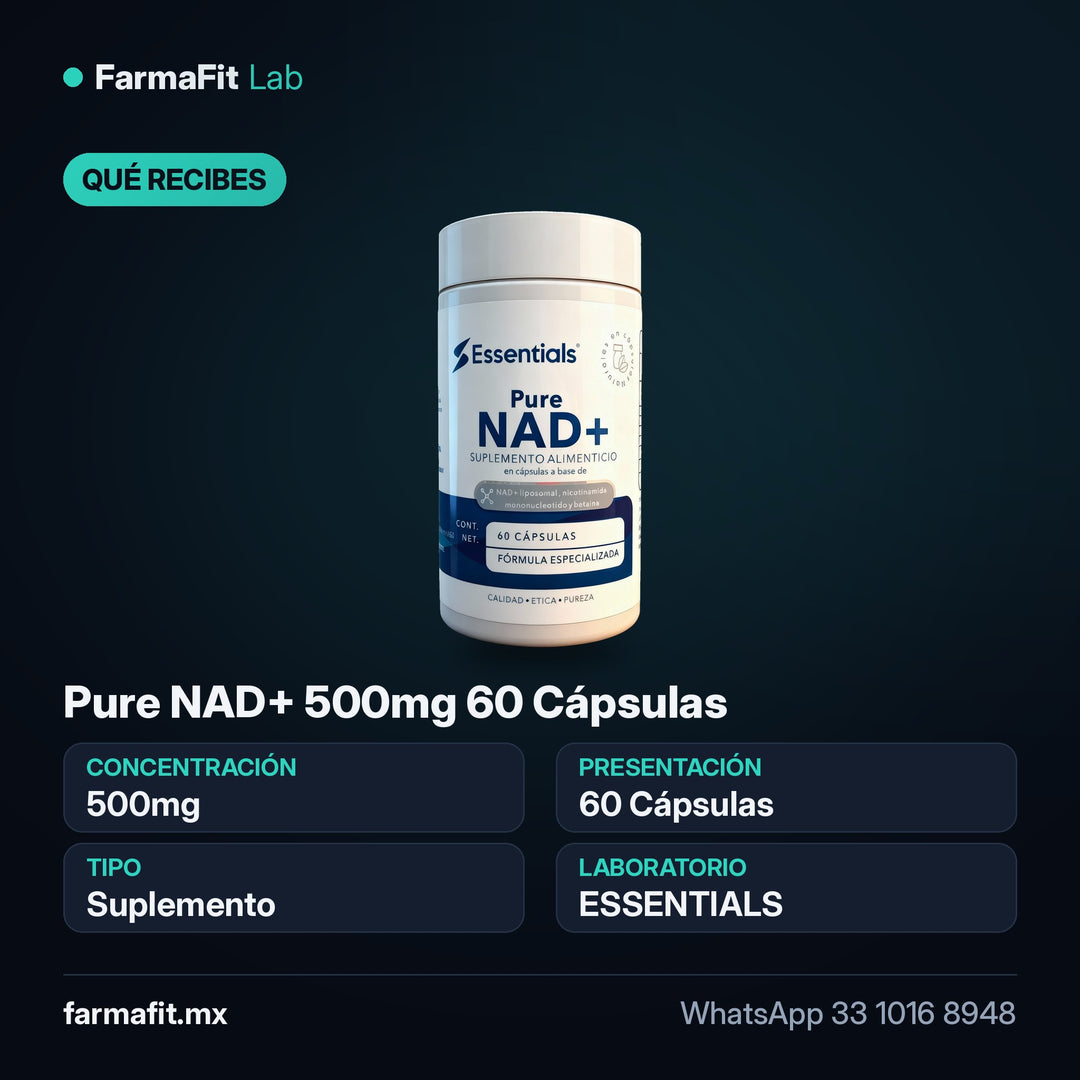 Qué recibes: Pure NAD+ 500mg 60 Cápsulas - ESSENTIALS