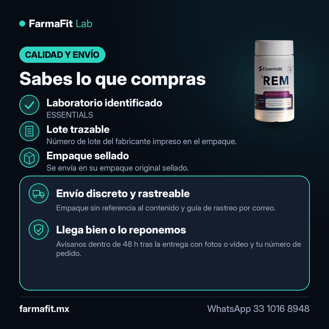 Calidad y envío: REM Melatonina + Magnesio + L-Teanina 60 Cápsulas - ESSENTIALS – FarmaFit