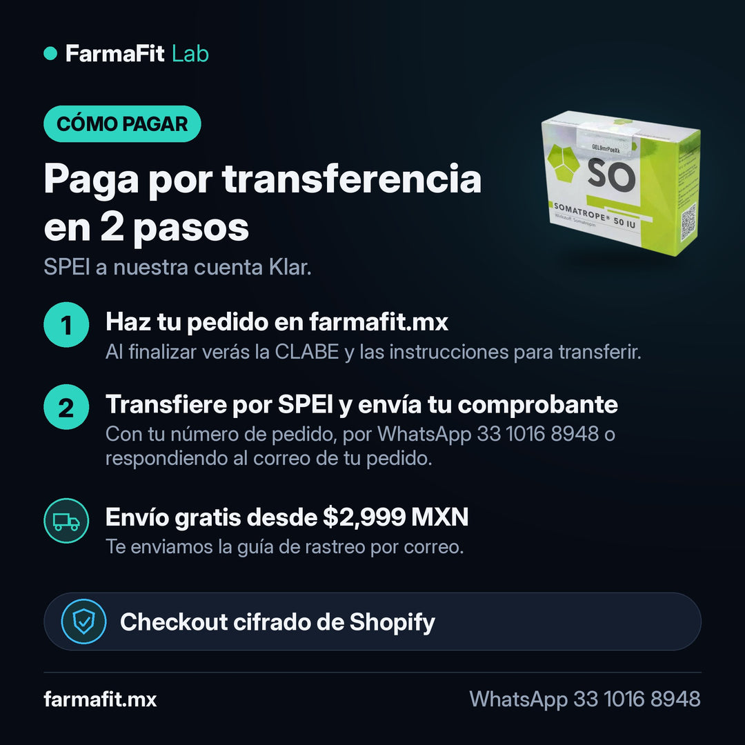 Cómo pagar por transferencia SPEI: Somatrope Somatropina 50 UI HGH Vial - GERMAN LABS – FarmaFit