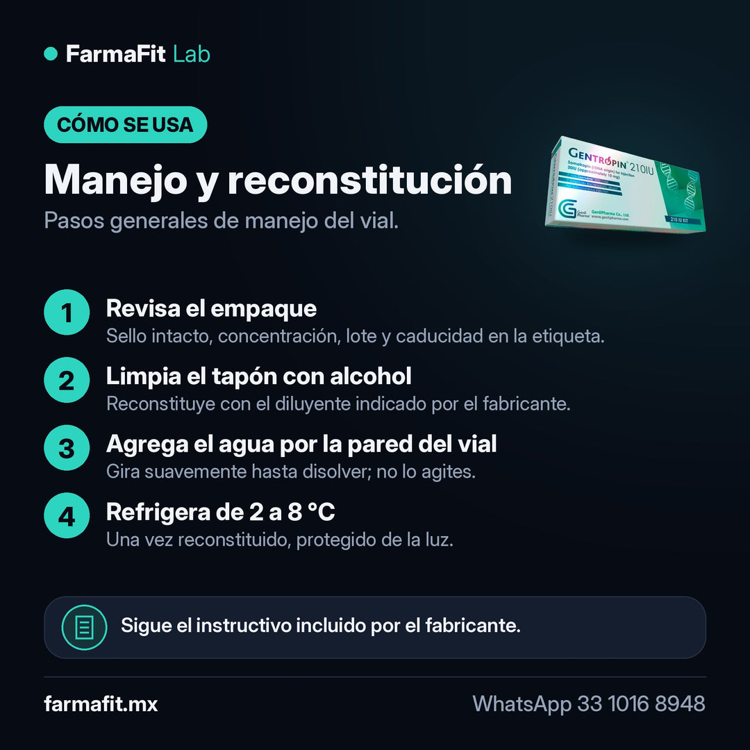 Manejo y reconstitución: Somatropina HGH 210 UI Gentropin Kit - GENLI