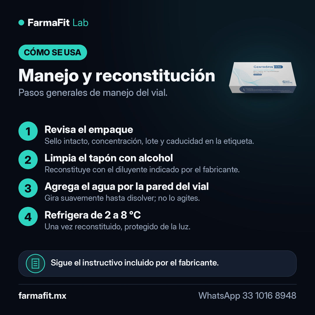 Manejo y reconstitución: Somatropina HGH 80 UI Gentropin Kit - GENLI