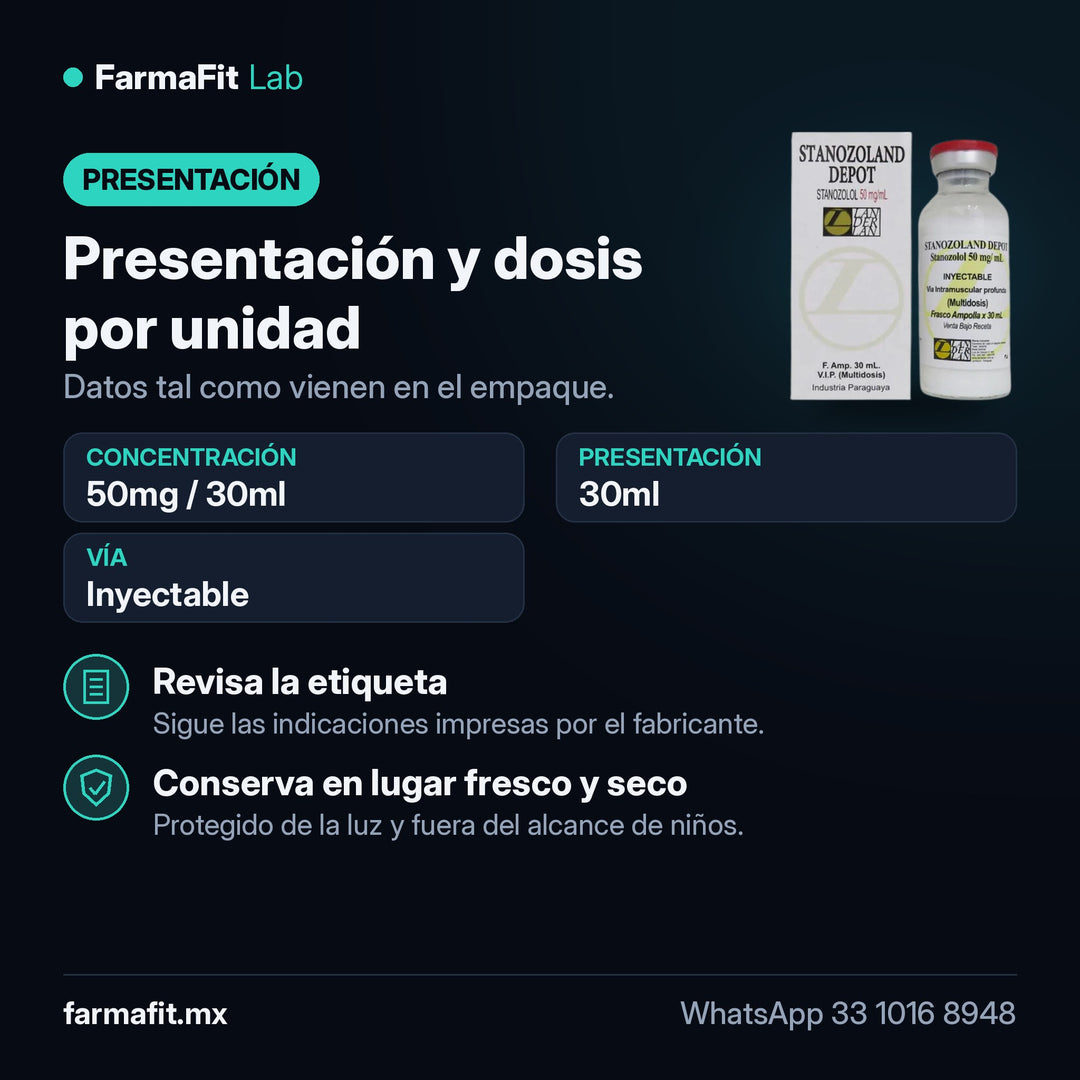 Presentación y dosis por unidad: Stanozolol Stanozoland Depot Winstrol 50mg / 30ml - LANDERLAN