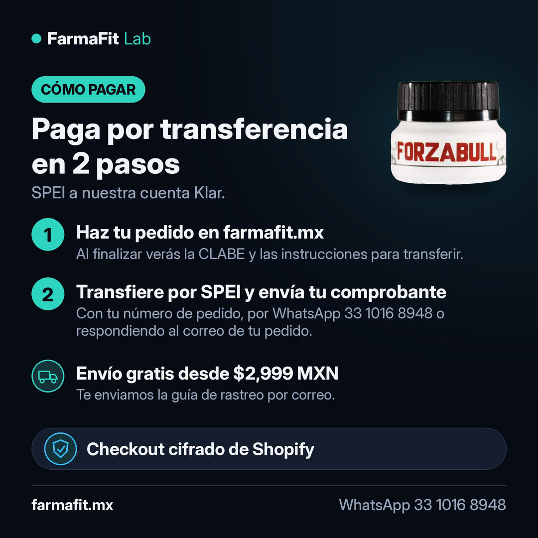 Cómo pagar por transferencia SPEI: Tadalafil 5 mg Forzabull 50 Tabletas - BULL PHARMA – FarmaFit