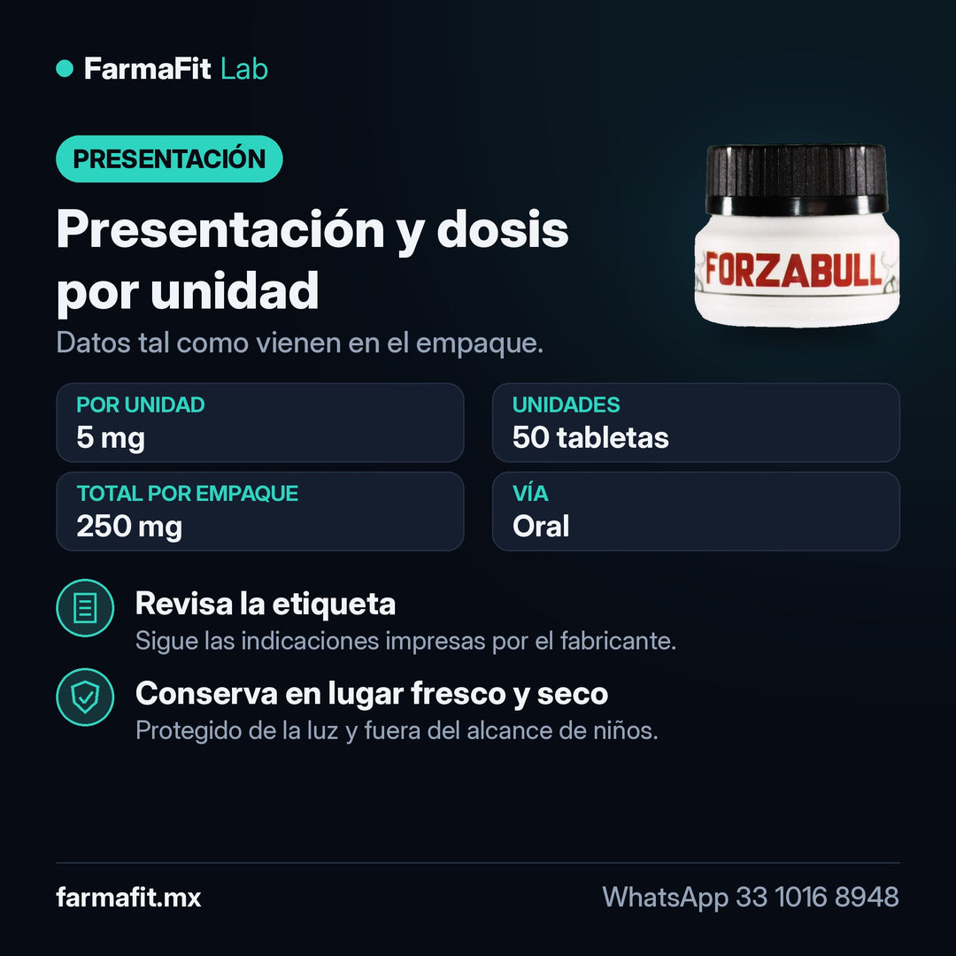 Presentación y dosis por unidad: Tadalafil 5 mg Forzabull 50 Tabletas - BULL PHARMA
