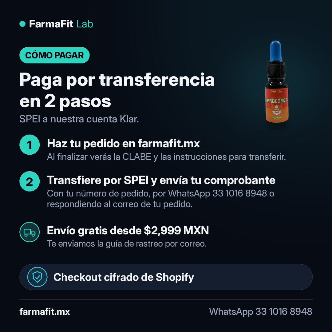 Cómo pagar por transferencia SPEI: Tadalafil Hardcore X Gotero 5 ml - OMEGA LAB – FarmaFit
