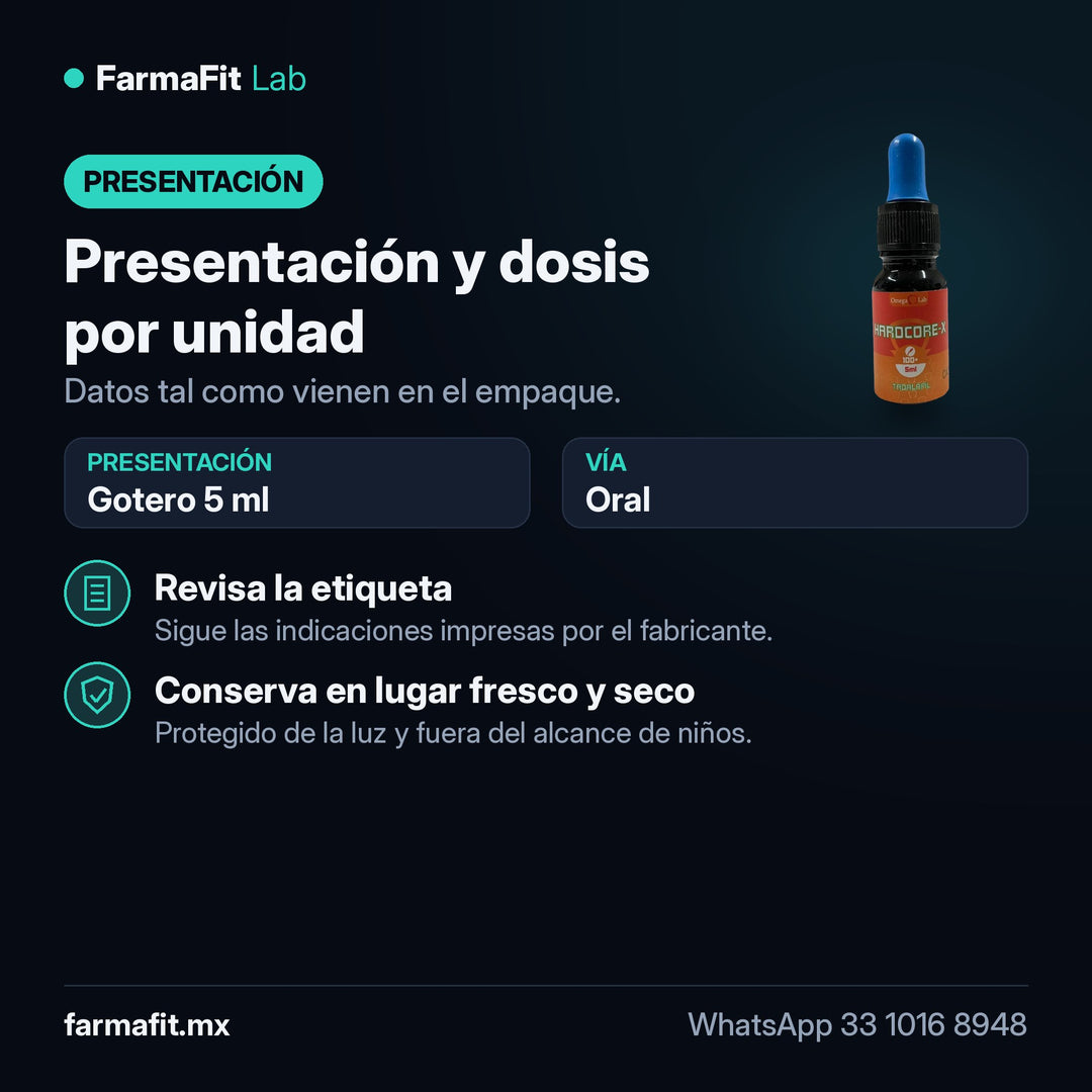 Presentación y dosis por unidad: Tadalafil Hardcore X Gotero 5 ml - OMEGA LAB