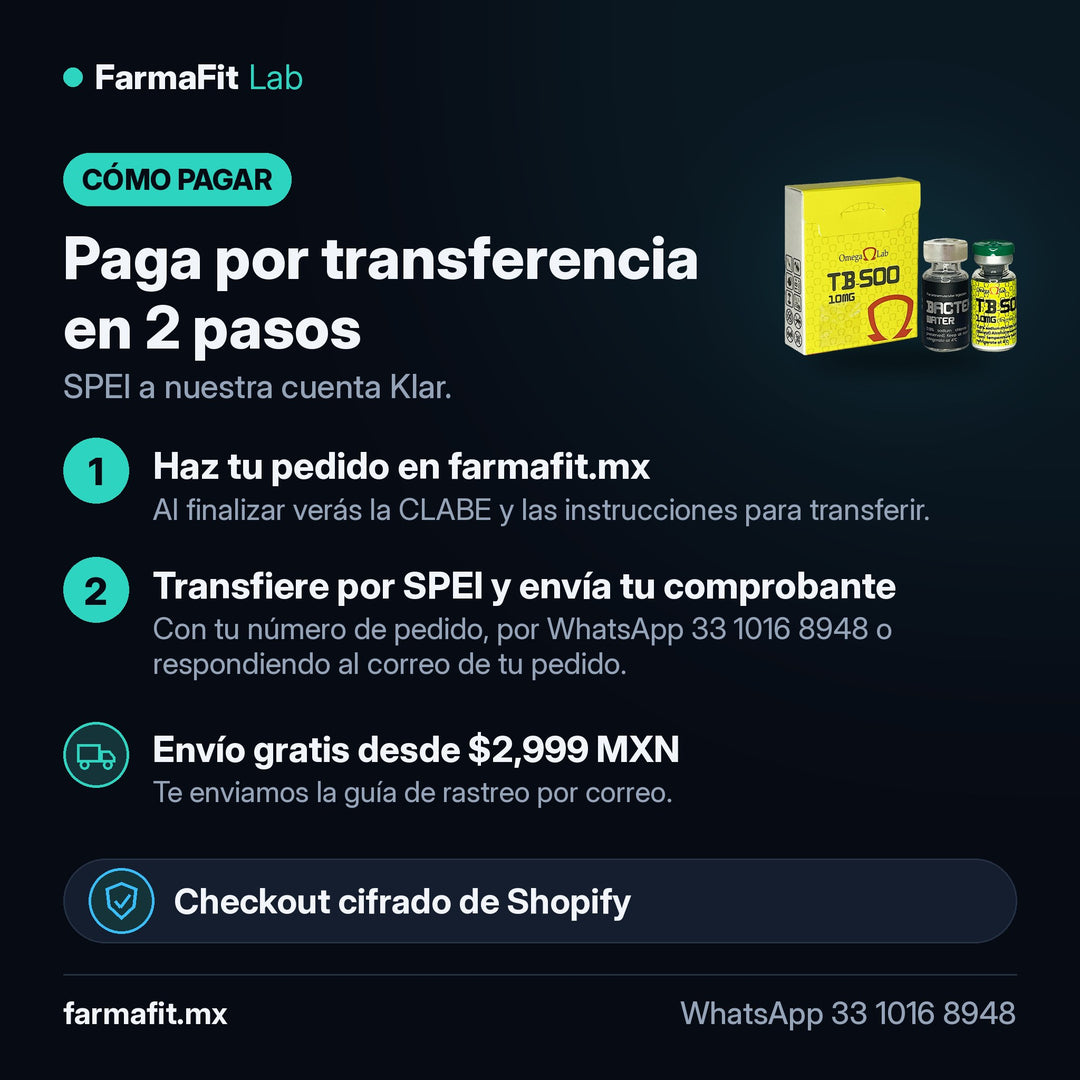 Cómo pagar por transferencia SPEI: TB-500 10 mg Péptido Vial - OMEGA LAB – FarmaFit