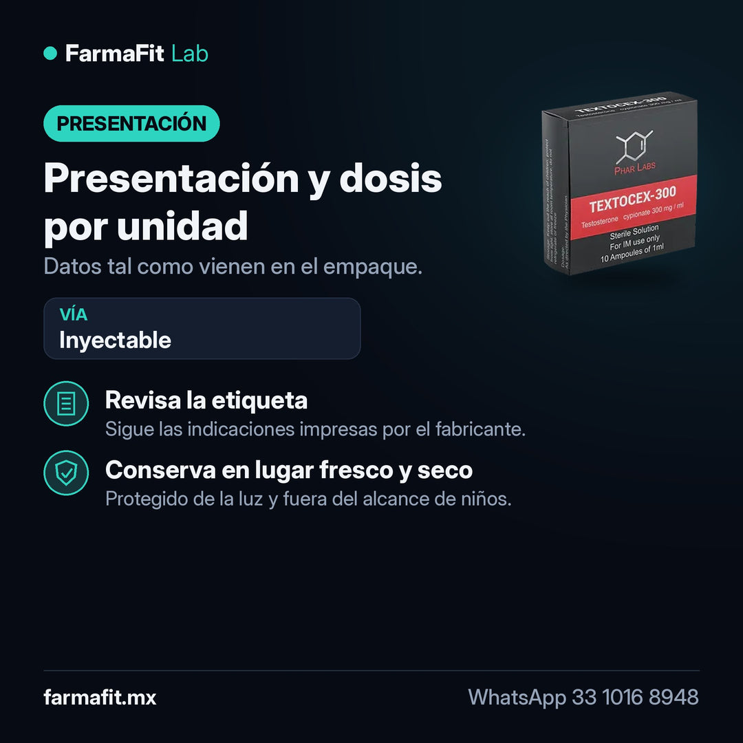 Presentación y dosis por unidad: Testosterona Cipionato Textocex 300 - PHAR LABS
