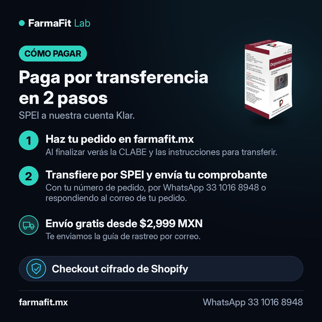 Cómo pagar por transferencia SPEI: Testosterona Cipionato 250mg Deposteron Vial 10ml - ROTTERDAM PHARMACEUTICAL – FarmaFit
