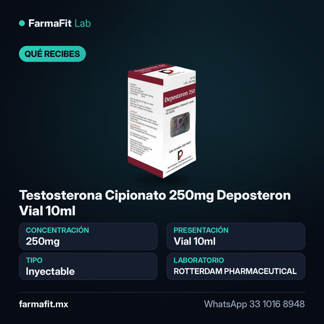 Qué recibes: Testosterona Cipionato 250mg Deposteron Vial 10ml - ROTTERDAM PHARMACEUTICAL