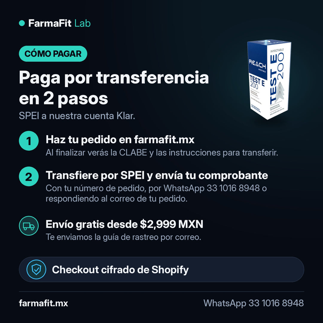 Cómo pagar por transferencia SPEI: Testosterona Enantato 200 mg/ml Test E 200 Vial 10 ml - REACH PHARMACEUTICAL – FarmaFit