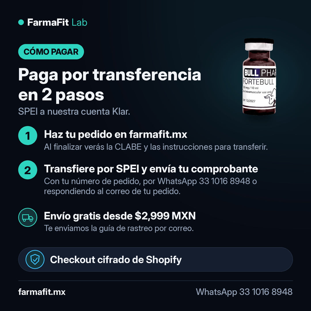 Cómo pagar por transferencia SPEI: Testosterona Enantato 250 mg/ml Fortebull Vial 10 ml - BULL PHARMA – FarmaFit