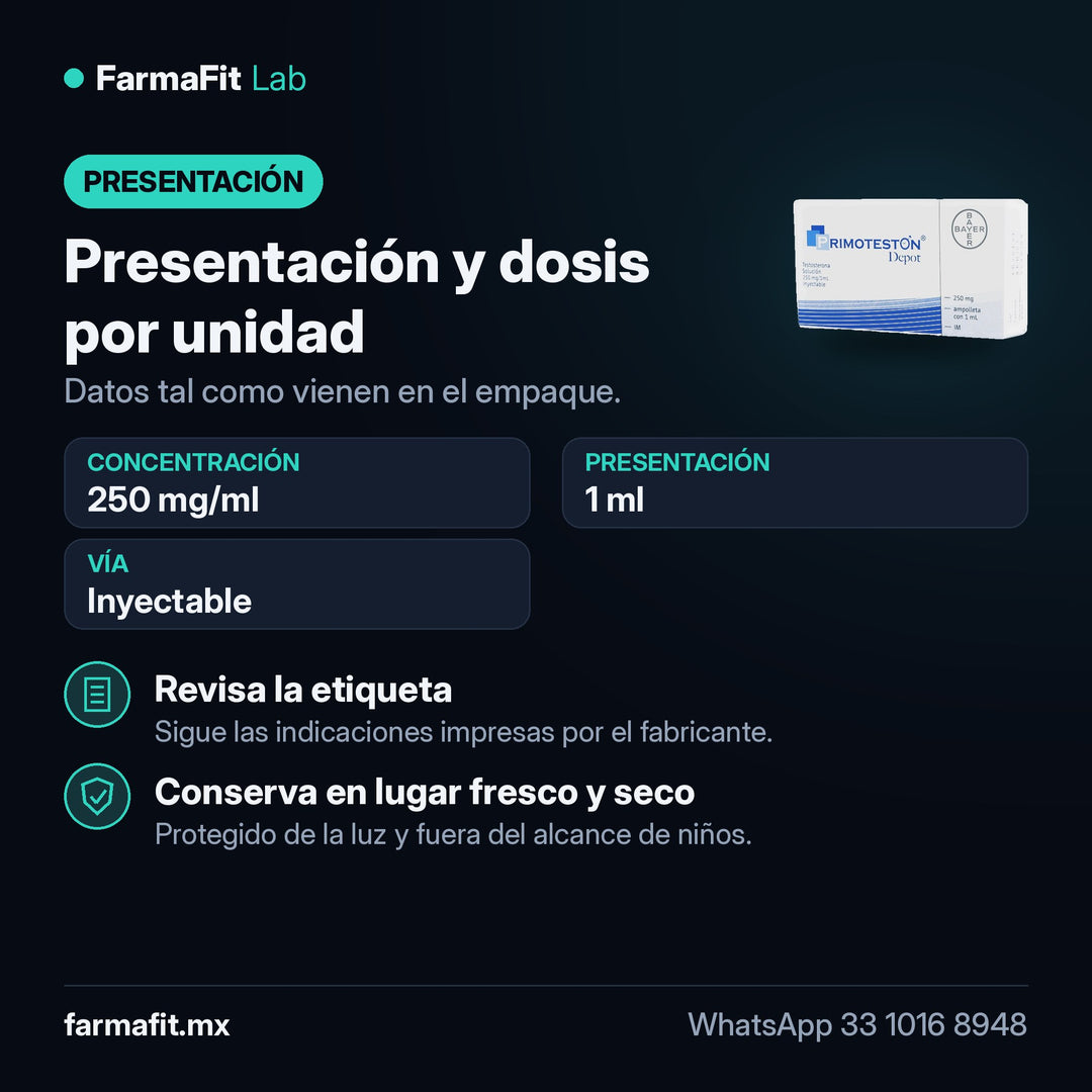 Presentación y dosis por unidad: Testosterona Enantato 250 mg/ml Primoteston Depot Ampolleta 1 ml - BAYER