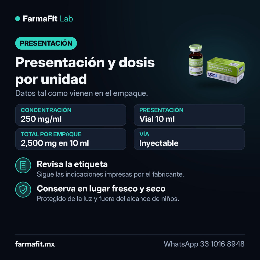 Presentación y dosis por unidad: Testosterona Enantato 250 mg/ml Testodex Enantato Vial 10 ml - SCIROXX