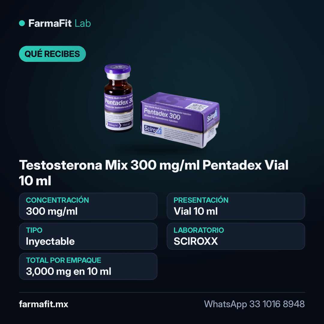 Qué recibes: Testosterona Mix 300 mg/ml Pentadex Vial 10 ml - SCIROXX