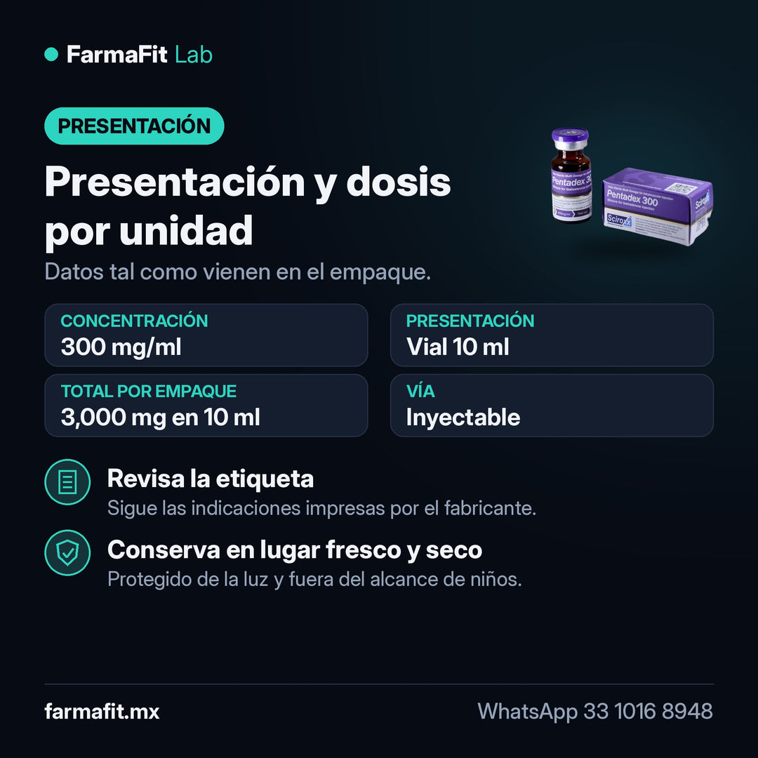 Presentación y dosis por unidad: Testosterona Mix 300 mg/ml Pentadex Vial 10 ml - SCIROXX