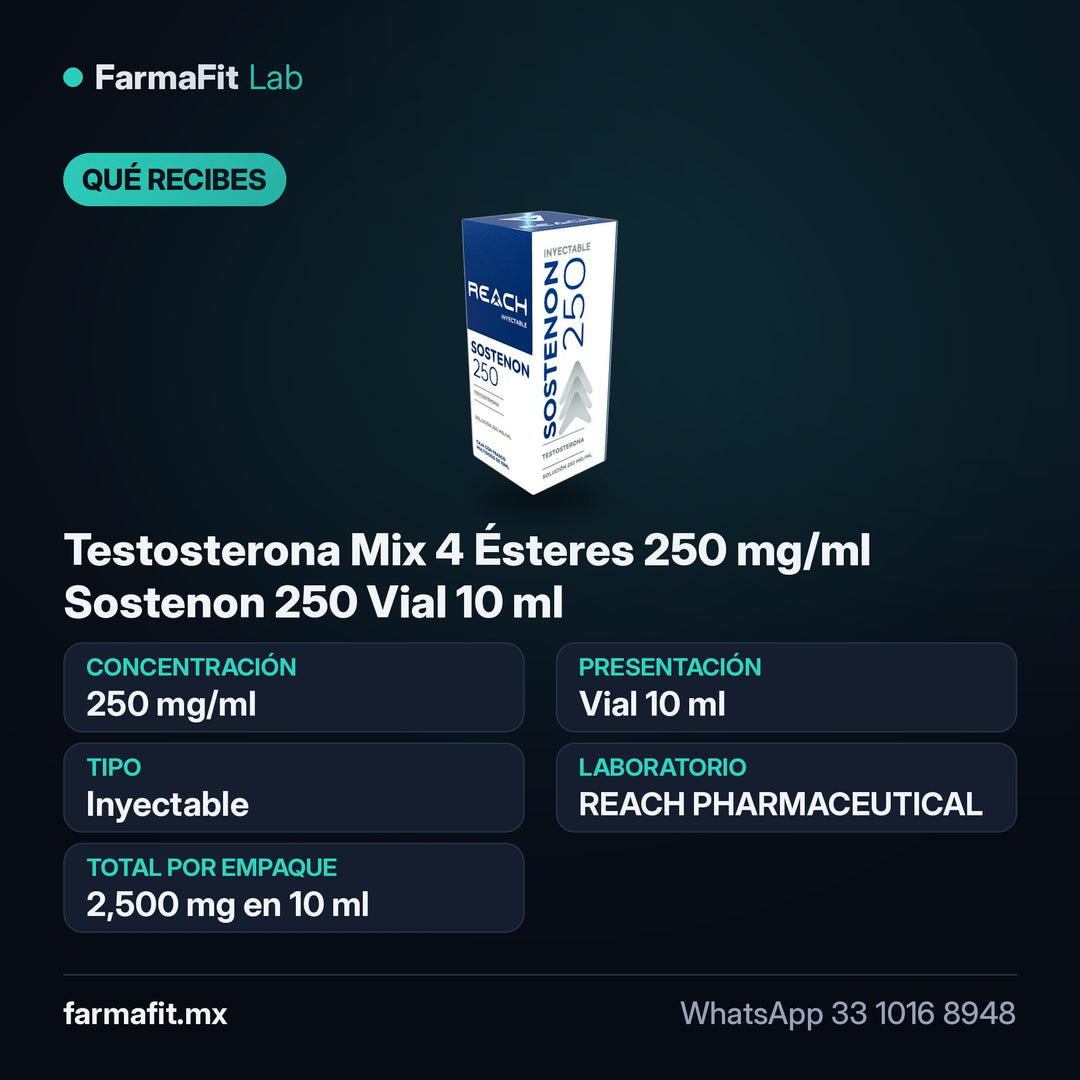 Qué recibes: Testosterona Mix 4 Ésteres 250 mg/ml Sostenon 250 Vial 10 ml - REACH PHARMACEUTICAL