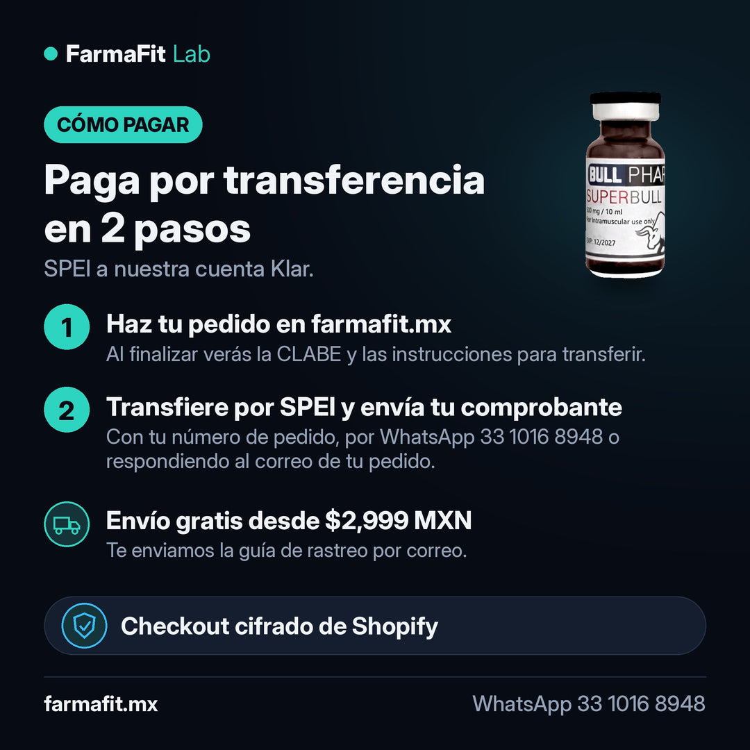 Cómo pagar por transferencia SPEI: Testosterona Mix 4 Ésteres 500 mg/ml Superbull Vial 10 ml - BULL PHARMA – FarmaFit