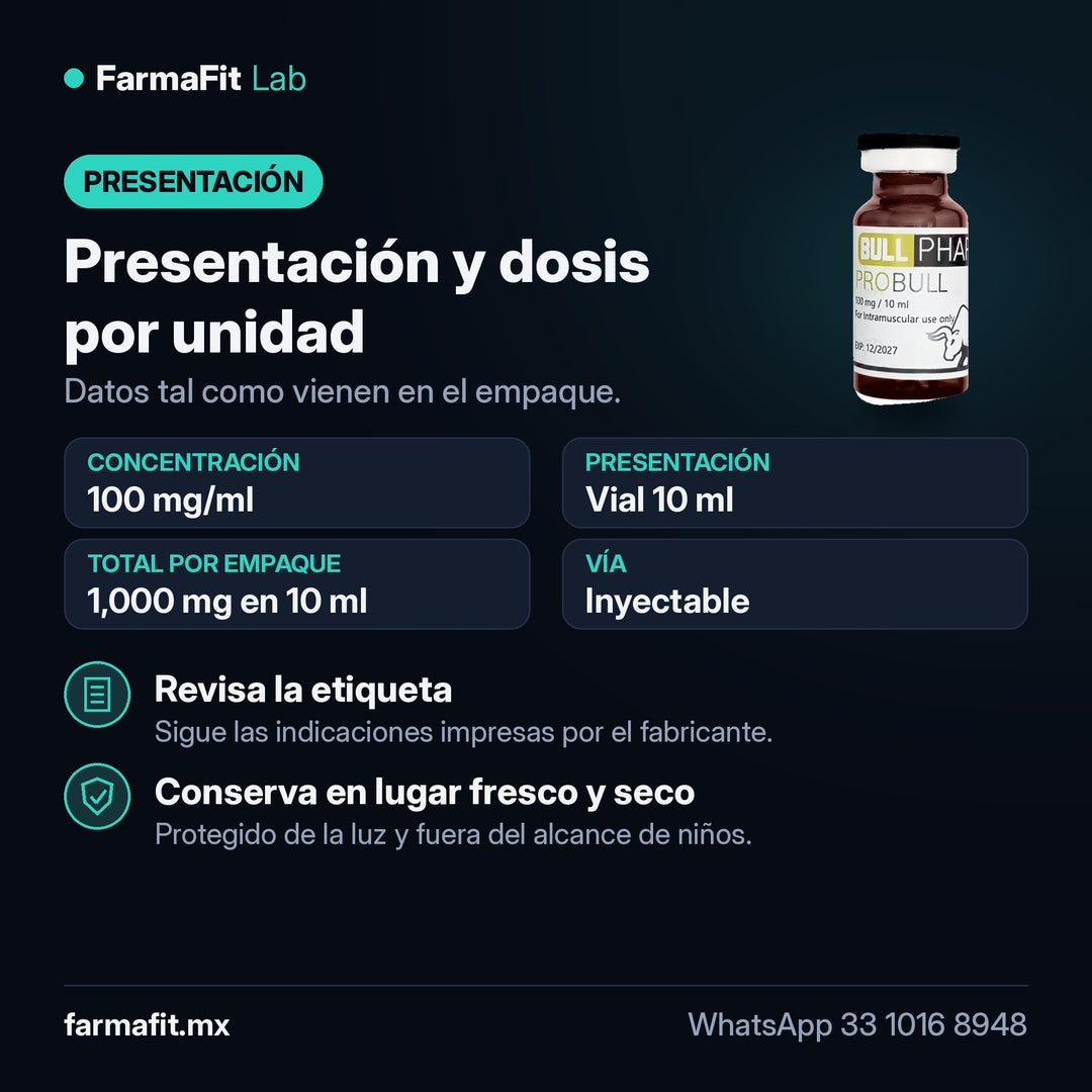 Presentación y dosis por unidad: Testosterona Propionato 100 mg/ml Probull Vial 10 ml - BULL PHARMA