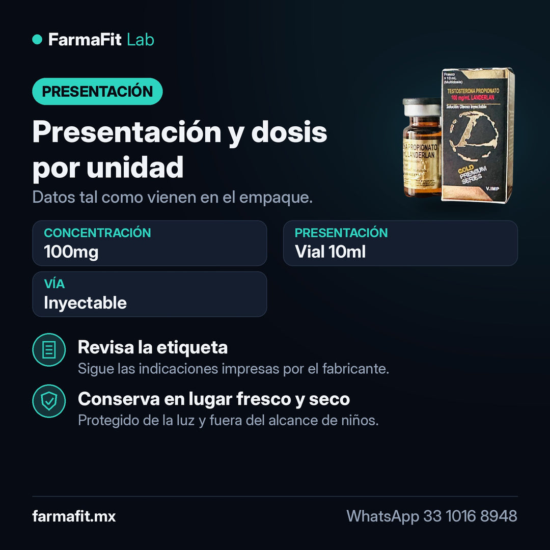 Presentación y dosis por unidad: Testosterona Propionato 100mg - LANDERLAN Vial 10ml