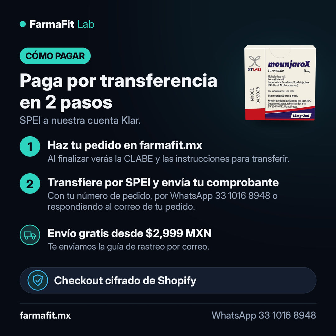 Cómo pagar por transferencia SPEI: Tirzepatida 15mg/2ml Péptido GIP/GLP-1 Control de Peso - XT LABS – FarmaFit