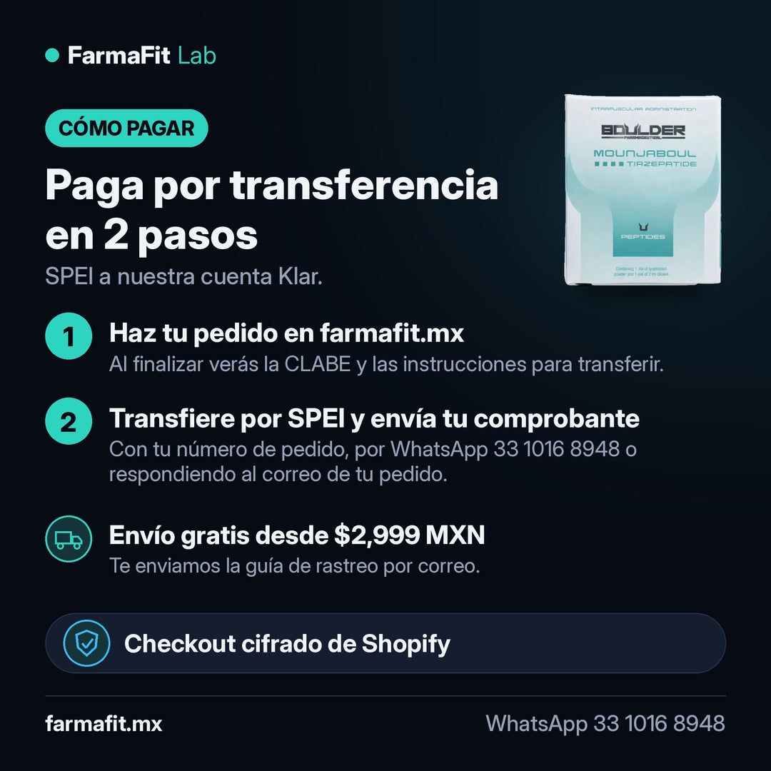 Cómo pagar por transferencia SPEI: Tirzepatida Péptido Vial - BOULDER PHARMACEUTICAL – FarmaFit