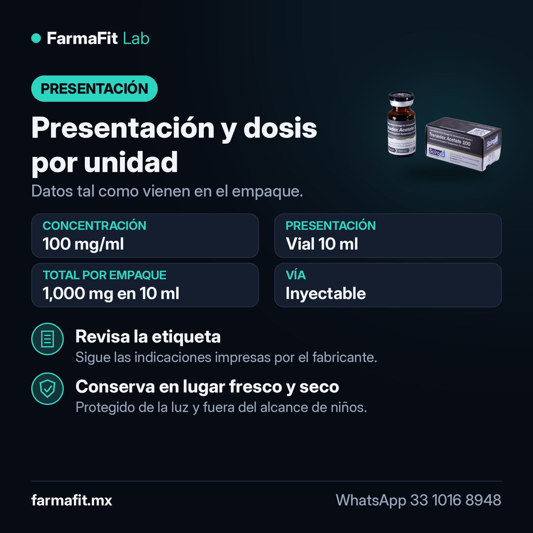 Presentación y dosis por unidad: Trembolona Acetato 100 mg/ml Trenadex Acetato Vial 10 ml - SCIROXX
