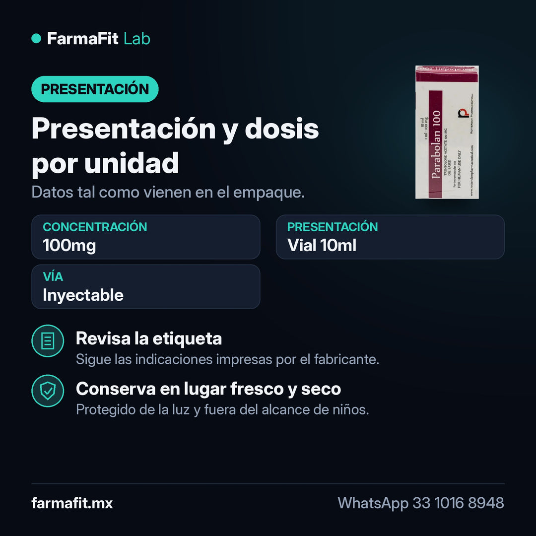 Presentación y dosis por unidad: Trembolona Acetato 100mg Parabolan Vial 10ml - ROTTERDAM PHARMACEUTICAL