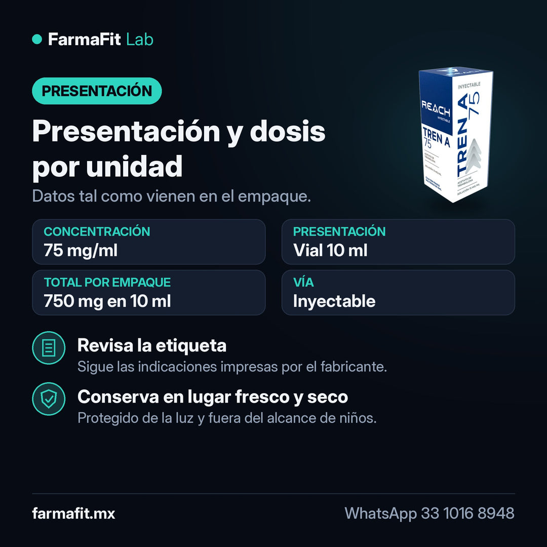 Presentación y dosis por unidad: Trembolona Acetato 75 mg/ml Tren A 75 Vial 10 ml - REACH PHARMACEUTICAL