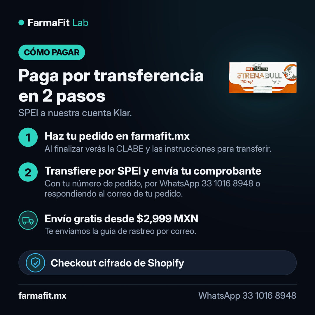 Cómo pagar por transferencia SPEI: Trembolona Mix 3 Ésteres 150 mg/ml 3Trenabull Vial 10 ml - BULL PHARMA – FarmaFit