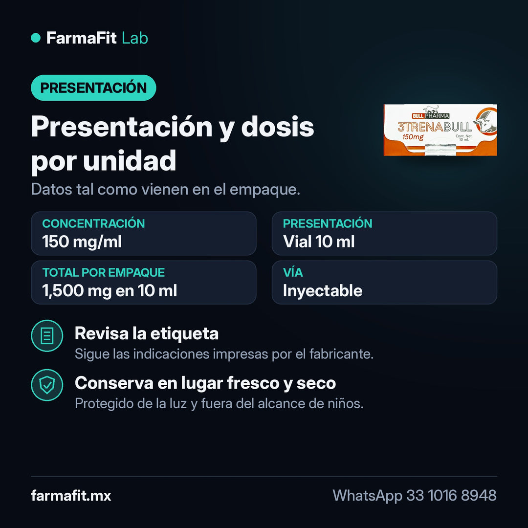 Presentación y dosis por unidad: Trembolona Mix 3 Ésteres 150 mg/ml 3Trenabull Vial 10 ml - BULL PHARMA