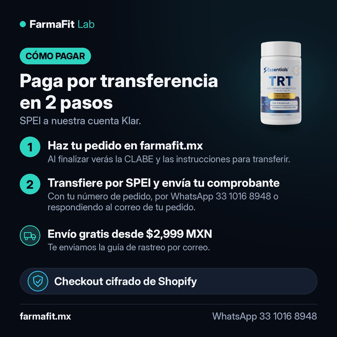Cómo pagar por transferencia SPEI: TRT Fórmula Masculina 100 Cápsulas - ESSENTIALS – FarmaFit