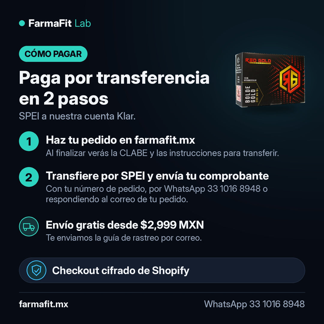 Cómo pagar por transferencia SPEI: Undecilenato de Boldenona 200 mg/ml Bolde Gold Vial 10 ml - RED GOLD – FarmaFit