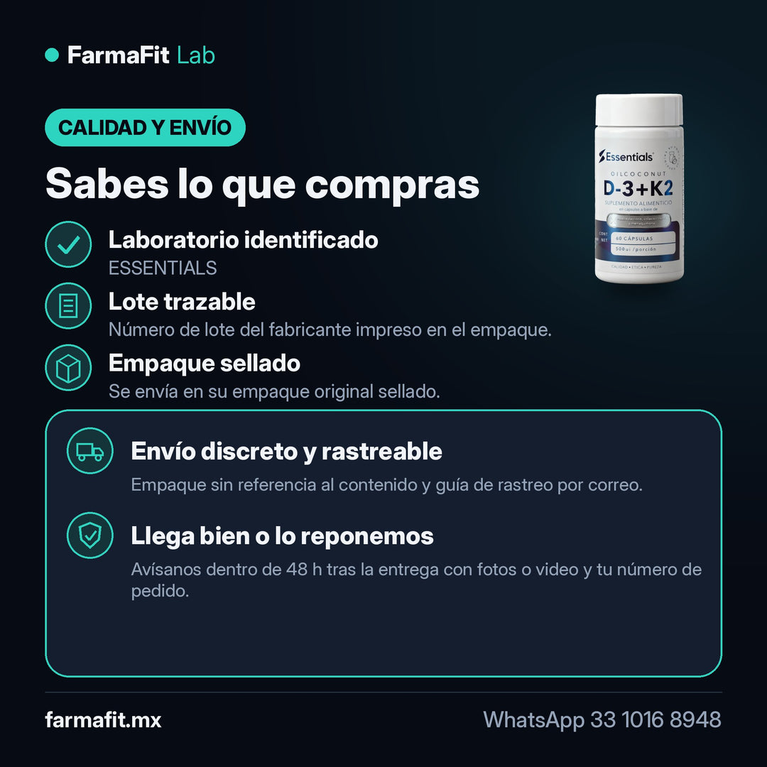 Calidad y envío: Vitamina D3 + K2 500UI 60 Cápsulas - ESSENTIALS – FarmaFit