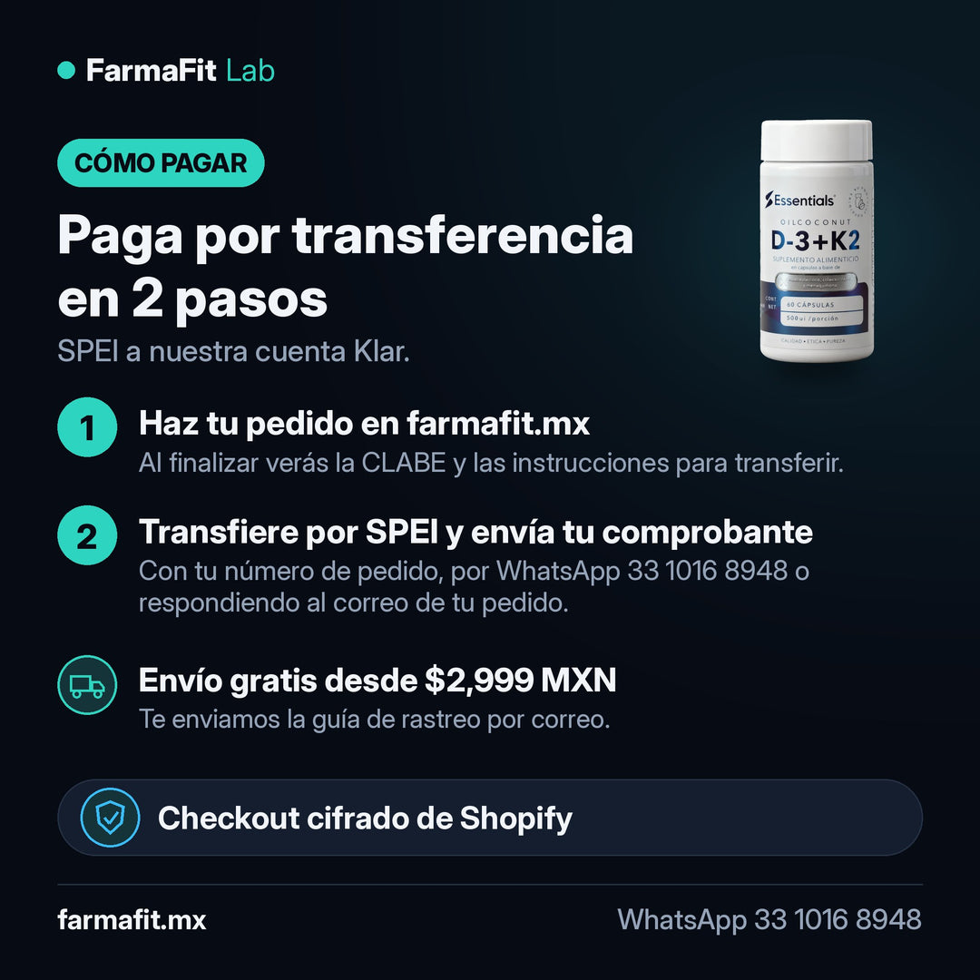 Cómo pagar por transferencia SPEI: Vitamina D3 + K2 500UI 60 Cápsulas - ESSENTIALS – FarmaFit